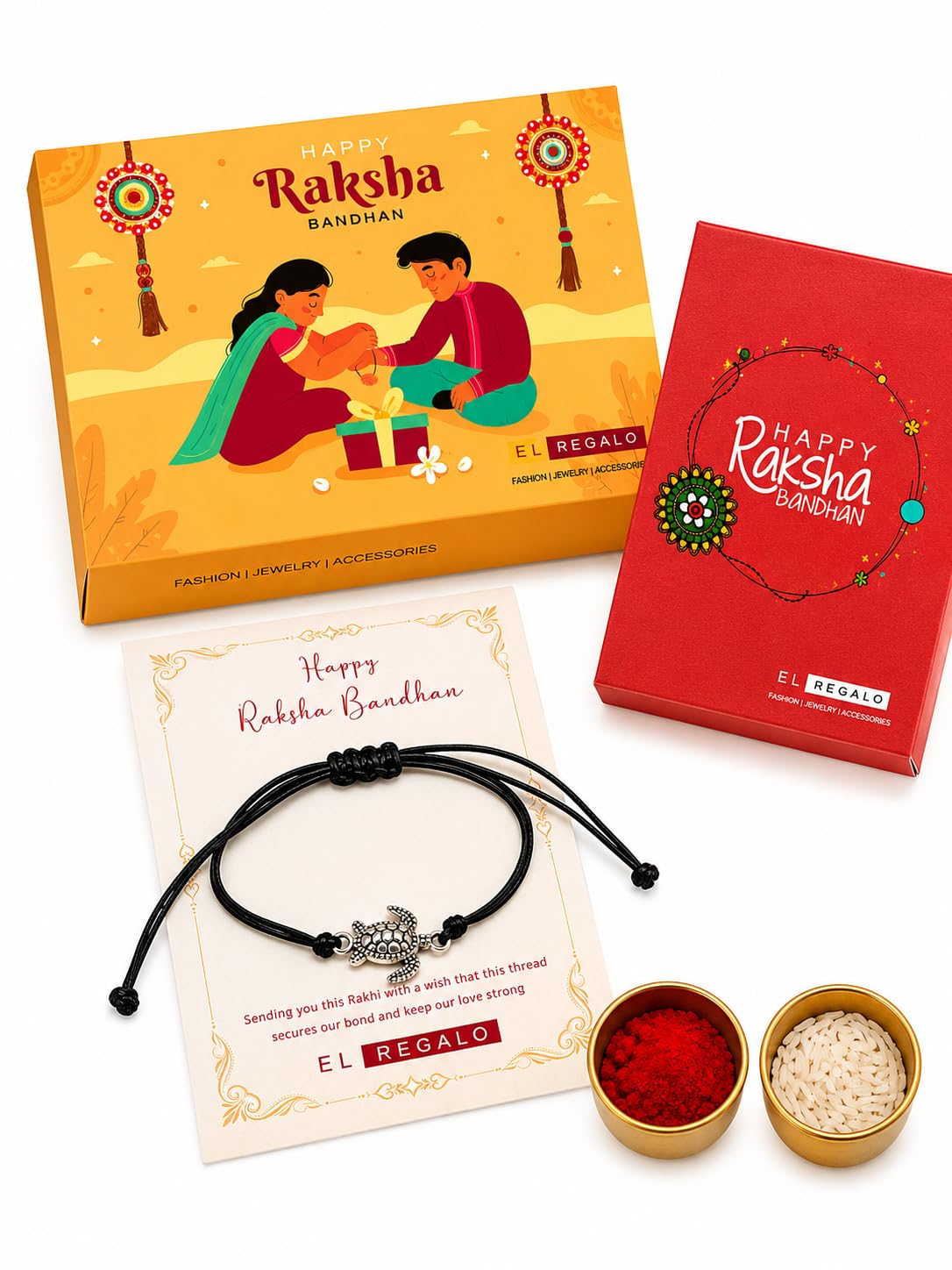 El Regalo Minimalist Cute Lucky Turtle Bracelet Rakhi for Brother- Black