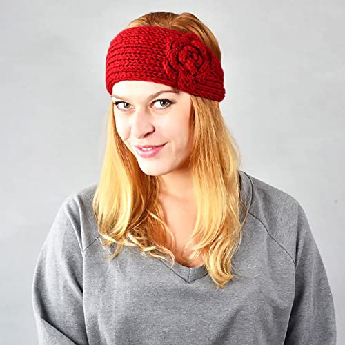 El Regalo 1 PC Knitted Flower Headwrap/Headband | Ear Warmer Hair Muffs Band for Girls & Women | Winter Designer Unisex Ear Warmer Headbands (Red)