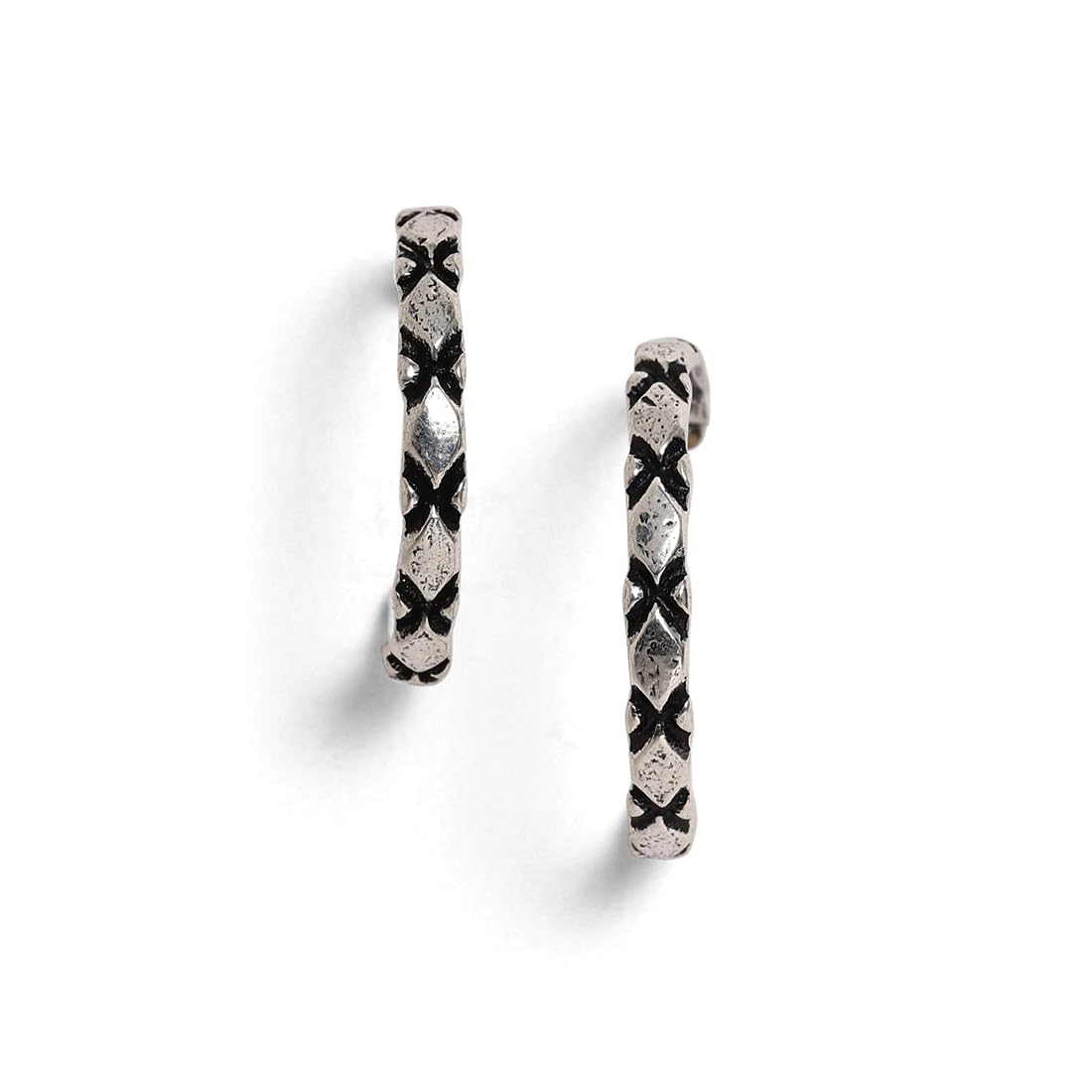 El Regalo 2 Pairs Tribal Oxidized Half Hoop Earrings, Huggie Earrings- Hammered Bohemian Oxidized German Silver Baali Earrings (Option-8)