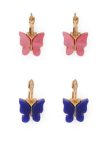 El Regalo Cute 2 Pairs Butterfly Lever Hook Earrings Combo for Girls & Women- Elegant Small Butterfly Hoop Earrings- Gift for Girls/Her (Pink & Blue)