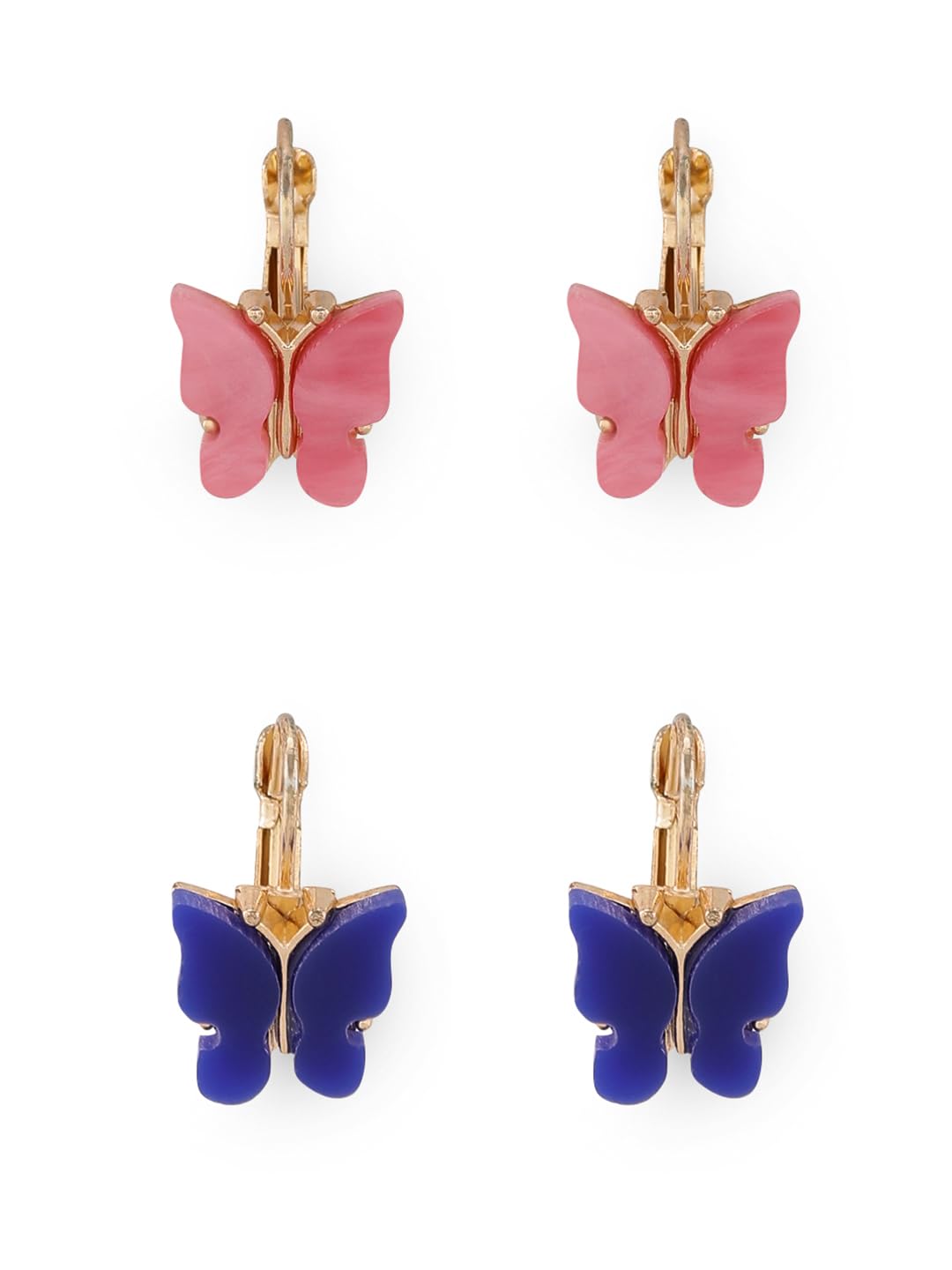 El Regalo Cute 2 Pairs Butterfly Lever Hook Earrings Combo for Girls & Women- Elegant Small Butterfly Hoop Earrings- Gift for Girls/Her (Pink & Blue)
