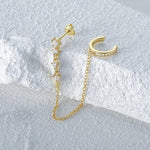 El Regalo Elegant Crystal Studded Chain Cuff Earrings for Women & Girls | Handcrafted Diamond-Cut Cubic Zirconia Linked Ear Cuff with Hanging Chain | Gift for Her