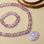 El Regalo 2 PCs Resin Shell Pendant Colorful Sparkly Crackle Beads Pendant Necklace & Bracelet Set for Kids/Girls- Christmas/Birthday Gift for Girls Kids (Purple)