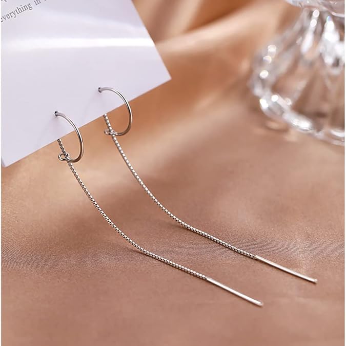 El Regalo Women's & Girl's Minimalist Threader Earrings- Unique & Elegant Sui Dhaga Threader Earrings (Silver)