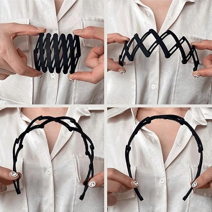 El Regalo 4pcs Stretchable Foldable Pearl Headband for Women & Girls - Elegant Anti-Slip Hairband for Long & Short Hair, Portable Retractable Hair Accessory for Travel & Everyday Wear