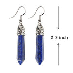 El Regalo Girls Natural Quartz Stones Healing Point Bullet Pencil Point Shape Crystal Chakra Dangle Earrings (Lapis Lazuli)