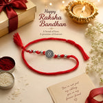 El Regalo 1PC Simple Red Thread Rakhi for Brother- Minimalist Antique German Silver Charm Rakhi with Roli Chawal, Rakhi Message Card