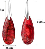 El Regalo Elegant Natural Stone Drop Earrings for Women | Vintage Teardrop Boho Dangle Earrings | Anti-Tarnish Western Statement Jewellery for Girls & Women (Red Silver)
