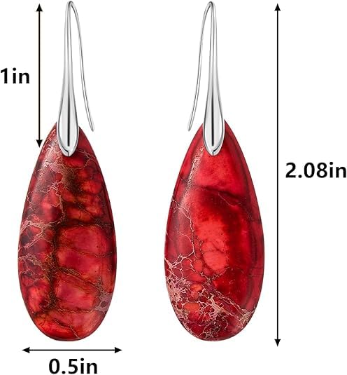 El Regalo Elegant Natural Stone Drop Earrings for Women | Vintage Teardrop Boho Dangle Earrings | Anti-Tarnish Western Statement Jewellery for Girls & Women (Red Silver)