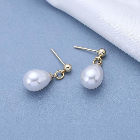 El Regalo Elegant Teardrop Faux Pearl Drop Earrings for Women & Girls - High-Luster Synthetic Pearl Jewelry in 18K Gold & Silver Finish | Cute & Fancy Pearls Earrings (Gold)