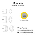 Moodear 3pcs Thick/Thin Ear Cuffs Non-Piercing for Women - Dainty 14K Gold Plated Cuff Earring Trendy Cubic Zirconia Ear Cuff for Women Cartilage Jewelry Gift, Large, Brass, No Gemstone