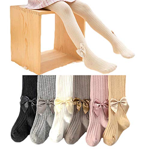 El Regalo 1 Pair Girls' Combed Cotton Bow Tights Pantyhose Leggings Stocking Pants | Party Bow Socks Stockings for Girls (Peach)