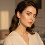 El Regalo Beverly Mint Designs Minimalist Teardrop Drop Earrings for Women & Girls - Classy Pastel Glass Stone Dangle Hooks for Western & Indo-Western Outfits (Aquamarine)