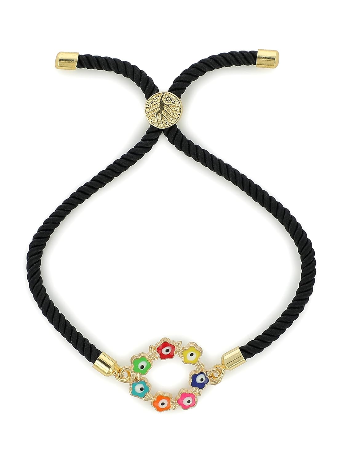El Regalo 1 PC Evil Eyes Adjustable Cord Unisex Bracelet for All- Fancy Evil Eye Bracelet for Kids/Girls/Boys/Men/Women (Flower Evil Eye Multi)