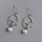El Regalo Vintage Dainty Flower Pearl Earrings- Exquisite Carving Leaf Flower Earrings for Women