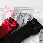El Regalo Baby Girls Knee High Socks with Bows | Princess Long Booties Vertical Striped Cotton Leg Warmer (2-4 Years) (Black)
