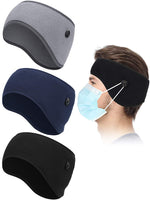 El Regalo 2PCs Winter Ear Warmer Headband with Buttons for Masks- Elastic Headband Winter Headband Full Cover Ear Muff Headband for Yoga Outdoor Sports Activities for Men & Women (Grey & Blue)