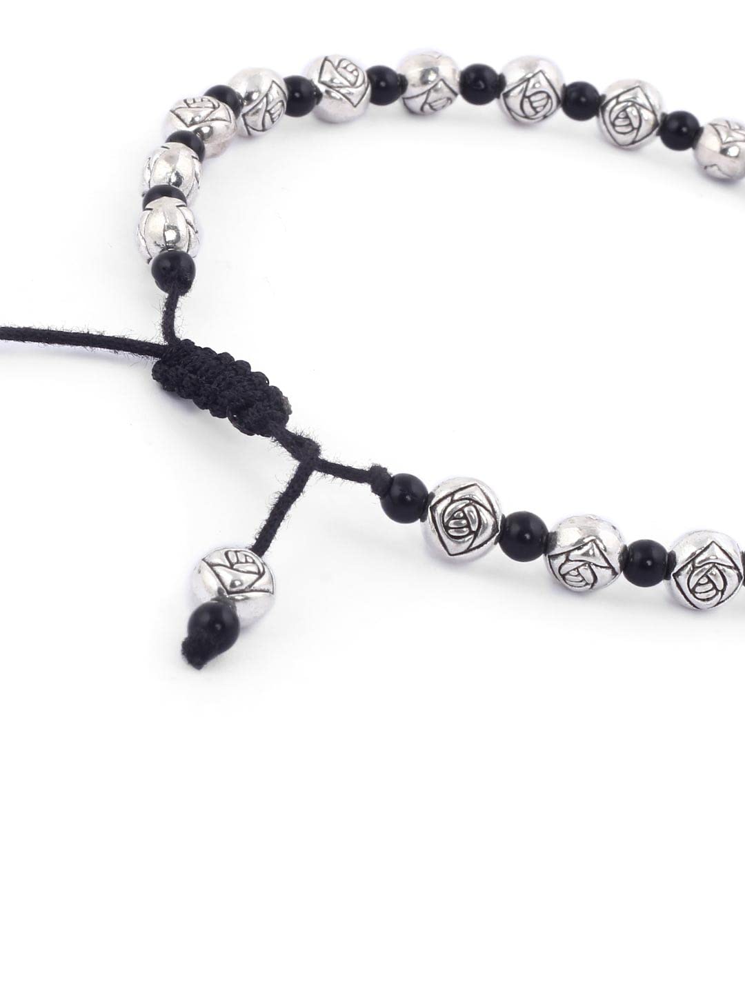 El Regalo 2 PCs Boho Macrame Adjustable Oxidized German Silver Bead Anklet for Girls & Women (Flower Beads)
