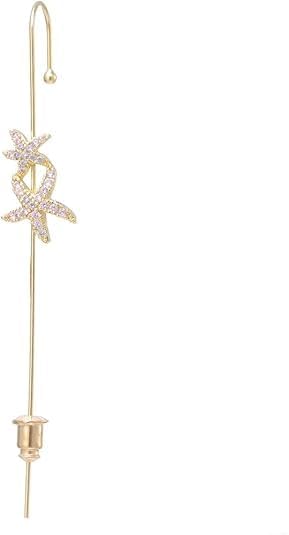 El Regalo 1 Pair Fancy Western Ear Wrap Needle Ear Crawler Earrings - Inlaid Zircon, Elegant Ear Cuff Climber Hook Earrings for Women Girls (Star Fish Needle)