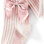 El Regalo 1 Pair Girls Combed Cotton Bow Tights Pantyhose Leggings Stocking Pants | Party Bow Socks Stockings for Girls (Pink)