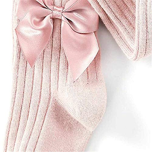 El Regalo 1 Pair Girls Combed Cotton Bow Tights Pantyhose Leggings Stocking Pants | Party Bow Socks Stockings for Girls (Pink)