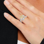El Regalo Spinner Sunflower Zirconia Hug Ring- Adjustable 360 degrees Rotating Hugging Hands Ring for Girls/Women (Always With You)