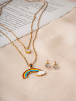 El Regalo Stainless Steel Rainbow Cloud Double Layer Necklace & Earrings Set - Anti Tarnish, Waterproof Jewelry for Kids, Girls, Women - Cute and Elegant Jewelry Set