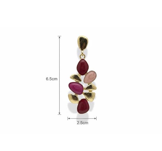 El Regalo Boho Statement Dangle Earrings for Women | Multicolor Resin Stone Drop Earrings | Party, Wedding, Festive & Casual Fashion Jewellery | Light Long Earrings (Red)