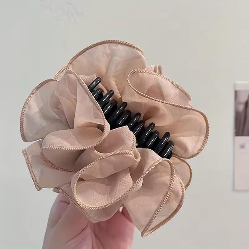 El Regalo 1pc Bohemian Large Flower Hair Claw Clip for Women & Girls - Elegant Multi-Layer Floral Shark Clip, Strong Grip Updo Accessory for Festive, Wedding, Party & Regular Use (White)