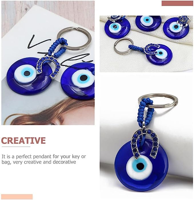 El Regalo 1 PC Cute Handmade Evil Eye KeyChain, Hanging Decor, Handcraft Keyring, Good Luck Keychain, Devil Blue Eyes Car Pendant Bag Charm (Horse Shoe Evil Eye)