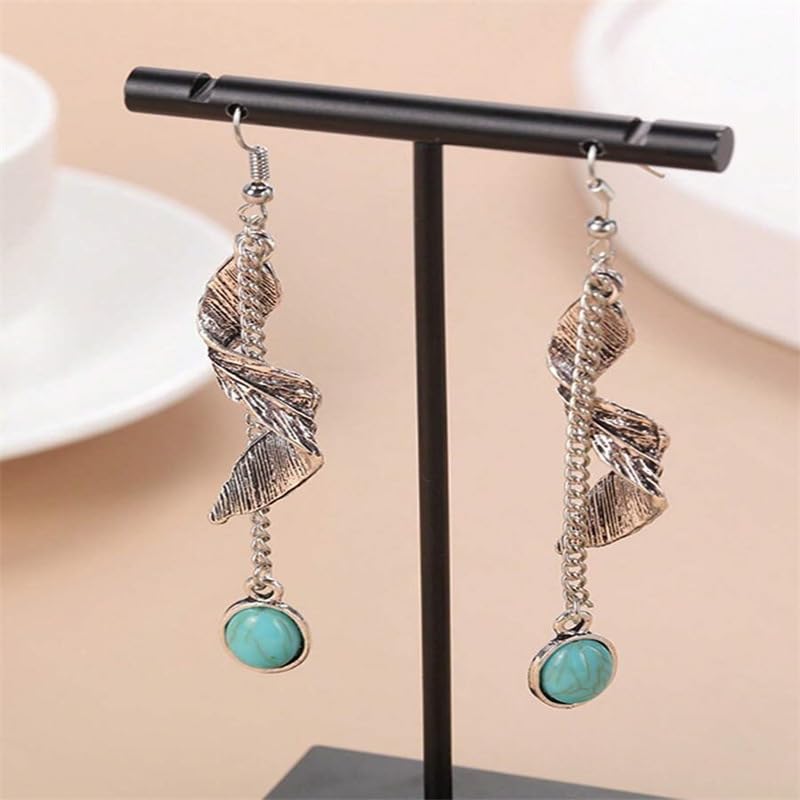 El Regalo Retro Imitation Turquoise Feather Vintage Tassel Earrings for Women- Gypsy Earrings Hippie Chic Boho Spiral Feather Earrings