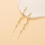 El Regalo Long Copper Zirconia Rhinestone Leaf Drop Dangle Earrings for Women | Korean Style Vine Fringe Earrings | Classy Party, Wedding & Casual Earrings Jewelry (Gold)