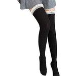 El Regalo Women Cotton Knit Boot Socks, Knee High Tube Socks with Lace Trim for women & Teens (Black)
