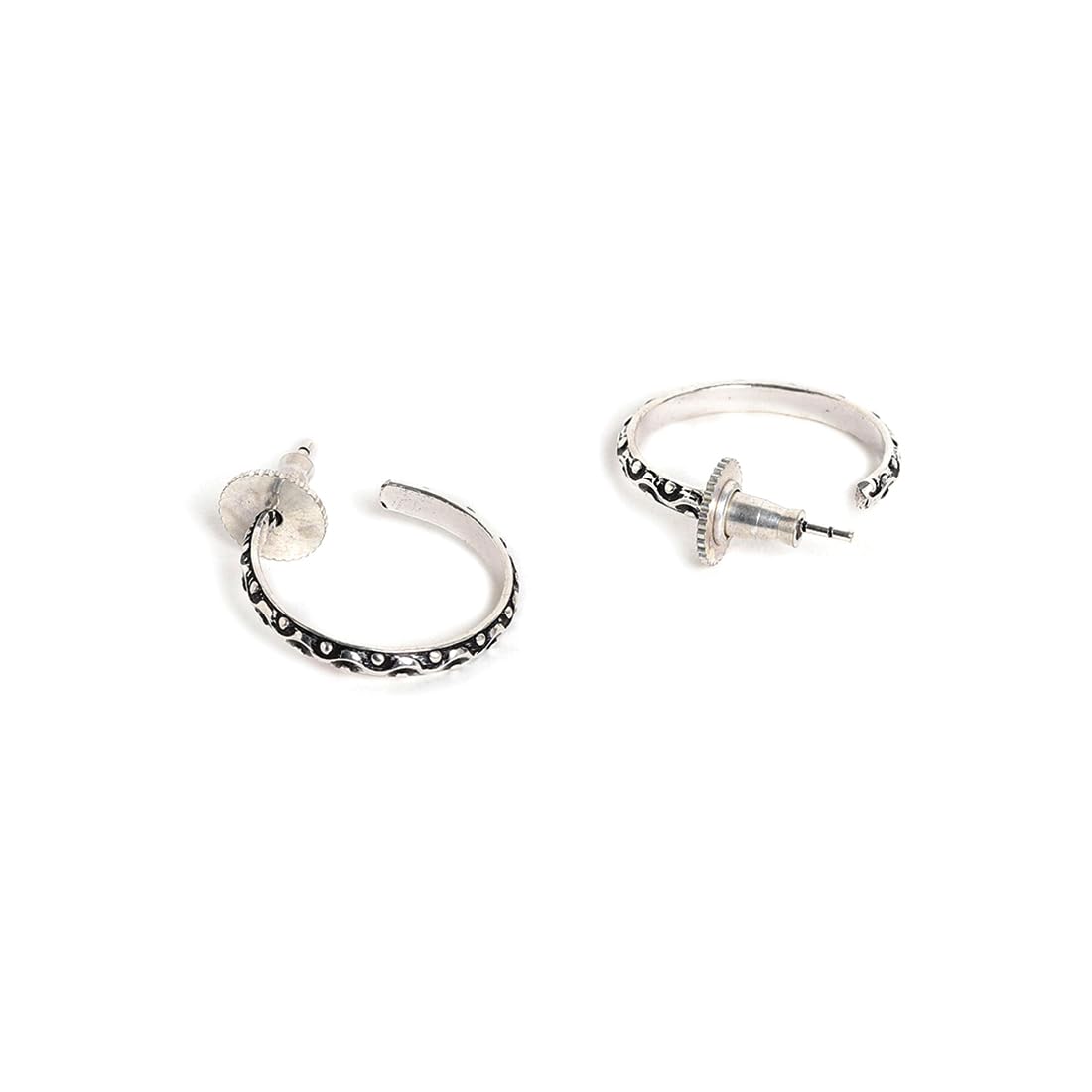 El Regalo 2 Pairs Tribal Oxidized Half Hoop Earrings, Huggie Earrings- Hammered Bohemian Oxidized German Silver Baali Earrings (Option-6)
