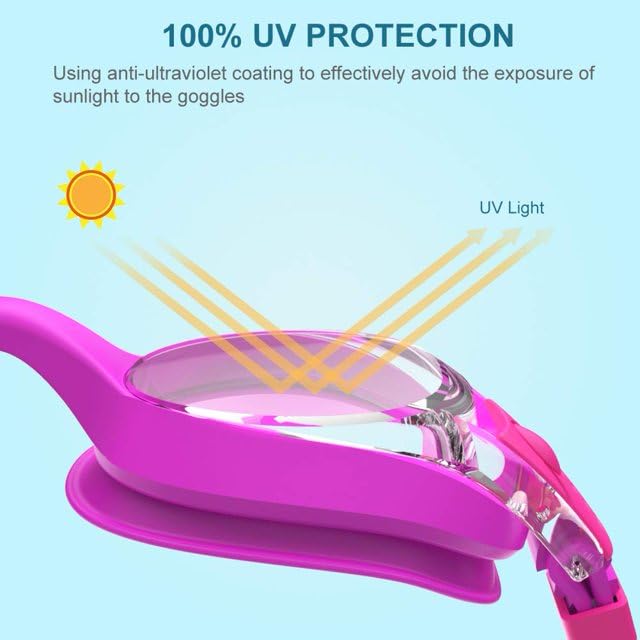 El Regalo Kids Swim Goggles Clear Wide Vision Swimming Goggles Anti Fog Kids Pool Goggles Silicone Frame Children Goggles (upto 9 years old kids) (Magenta)