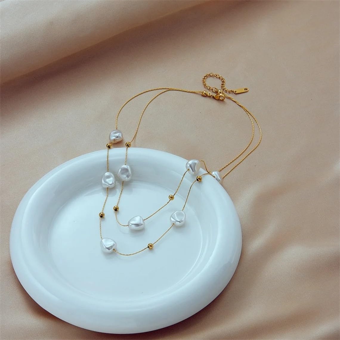 El Regalo Stainless Steel 2in1 Large Pearl Double Layered Pendant Necklace For Girls & Women- Anti Tarnish Pearls Layered Necklace