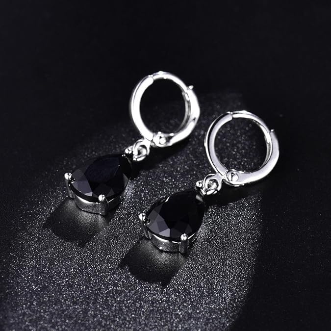 El Regalo Cute Cubic Zirconia Cut Stones Hoop Earrings for Girls & Women- Classic Teardrop Shape Zircon Drop Dangle Earrings (Black)