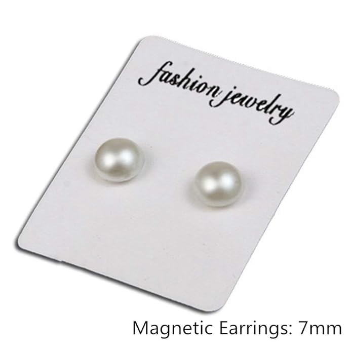 El Regalo 1 Pair Clip-On Magnetic No-Piercing White Pearl Stud Earrings - Fashionable Non-Piercing Magnetic Stud Earrings for Women