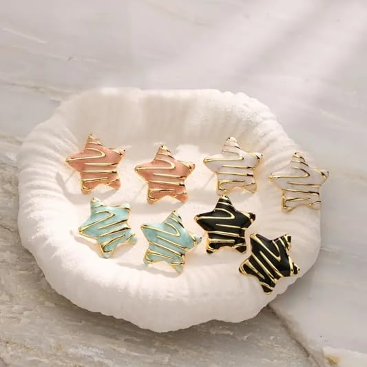 El Regalo Stainless Steel Star Stud Earrings for Girls & Women | Anti-Tarnish Gold Plated Cute Star Shape Enamel Contenporary Fashion Studs Earrings (Vanilla White)