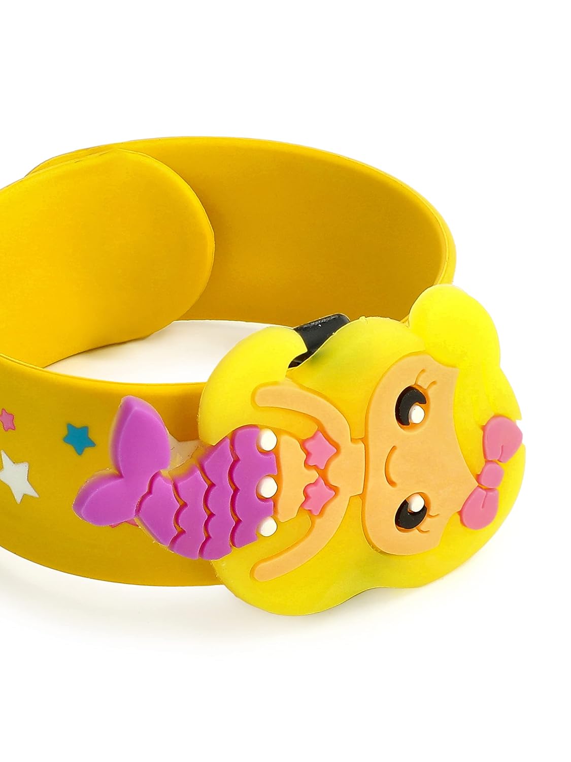 El Regalo 2 PCs Mermaid Snap Silicon Slap Wristband for Girls & Boys- Kids Party Favors, Mermaid and Stars Slap Bands for Kids Girls Boys (Yellow & Dark Pink)