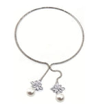 El Regalo Modern CZ Choker Necklace for Women & Girls | Minimalist Open Zircon Butterfly & Lariat Pearl Designs | Elegant Western Party Jewellery | Silver-Plated Statement Neckpiece | Ideal Birthday & Anniversary Gift (Lariat Pearl Droplet)