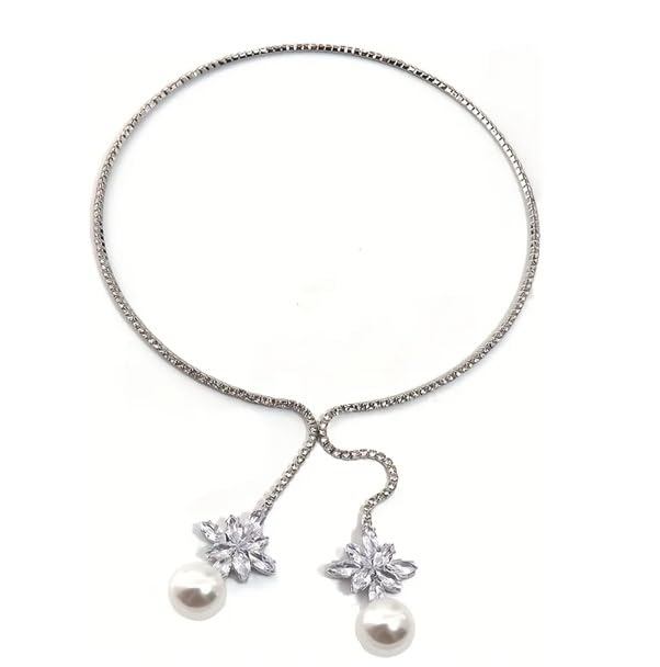 El Regalo Modern CZ Choker Necklace for Women & Girls | Minimalist Open Zircon Butterfly & Lariat Pearl Designs | Elegant Western Party Jewellery | Silver-Plated Statement Neckpiece | Ideal Birthday & Anniversary Gift (Lariat Pearl Droplet)