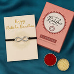 El Regalo 925 Silver Plated CZ Infinity Charm Rakhi for Brother - Elegant Bracelet Rakhi with Roli Chawal, Message Card & Rakshabandhan Box