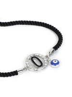 El Regalo Name Initials Evil Eye Bracelet Rakhi for Brother- Name Letter CZ Rakhi with Roli Chawal, Message Card in Rakshabandhan Box for Bhai (Black-O)