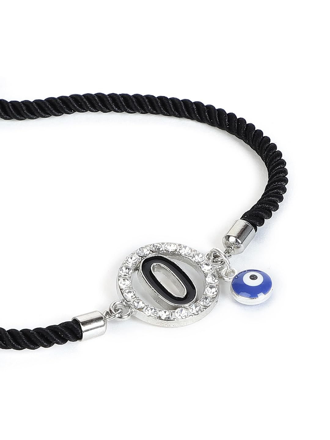 El Regalo Name Initials Evil Eye Bracelet Rakhi for Brother- Name Letter CZ Rakhi with Roli Chawal, Message Card in Rakshabandhan Box for Bhai (Black-O)