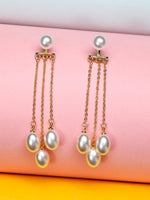 El Regalo Luxury Pearl Drop Tassel Front Back Earrings for Women - Gold Plated Multi-Pearl Dangle Ear Jacket Studs - Elegant White Vintage Earrings