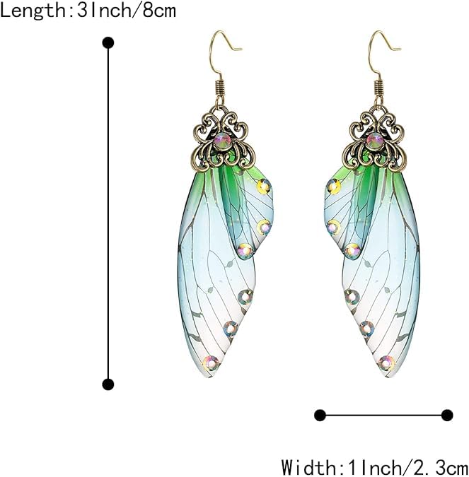 El Regalo Gorgeous Butterfly Wings Earrings - Handcrafted Colorful Austrian Crystal Hook Earrings for Women & Girls | Fantasy Fairy Dangle Earrings | Elegant Jewelry (Green with Gold Finish)