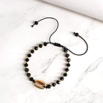 El Regalo Black Beads Golden Shell Handwoven Macrame Adjustable Anklet cum Bracelet for Girls and Women