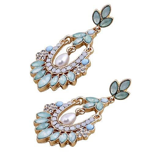 El Regalo Elegant Retro Indian Style Pista Green Stone Drops Pearl Wedding Earrings for Girls & Women
