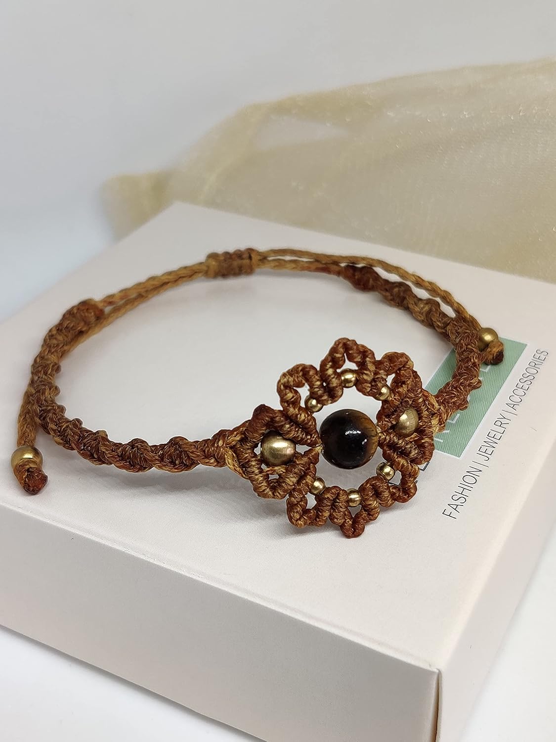 El Regalo Natural Gemstone Tiger Eye Anklet for Girls & Women | Designer Bohemian Style Tiger Eye Adjustable Ankle Bracelet for Girls & Women